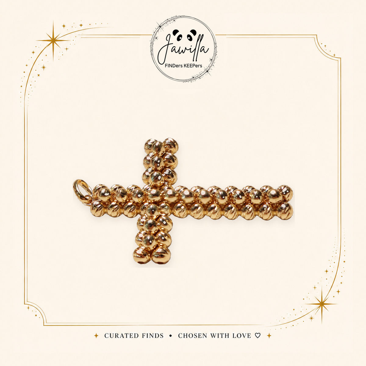 K18 Japan Yellow Gold Beaded Ball Cross Pendant