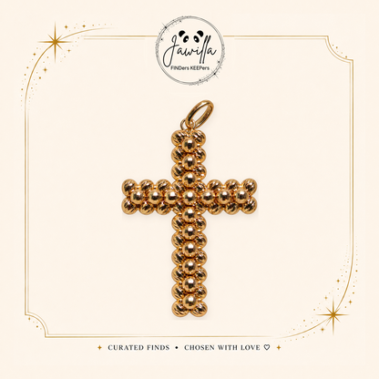 K18 Japan Yellow Gold Beaded Ball Cross Pendant